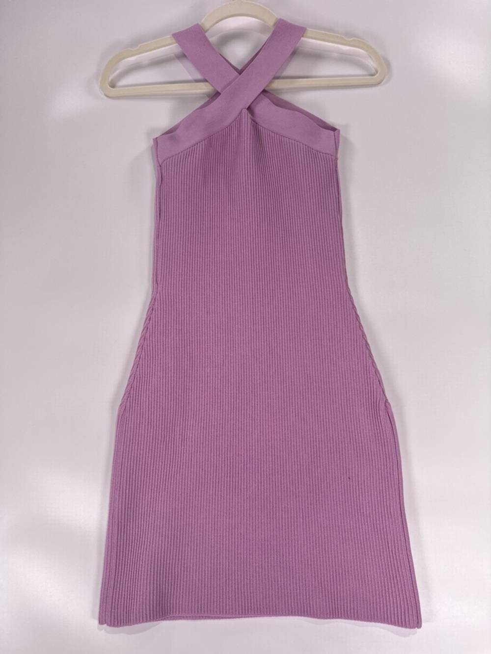 Aritzia Babaton Sculpt Knit Criss Cross Halter Mini Dress Lilac XS - Picture 3 of 10